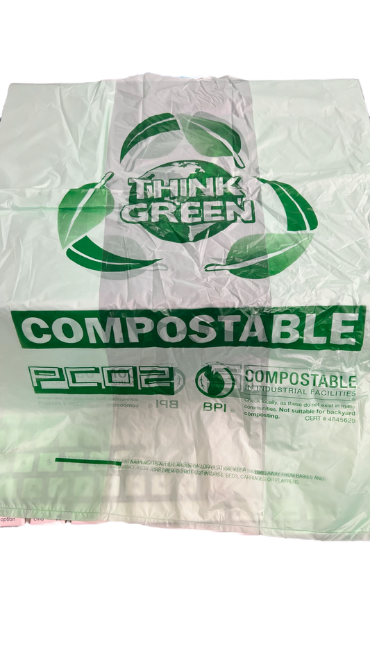 COMPOSTABLE PRINTED T-SHIRT BAG 12x7x22 1M (1000) GREEN TINT - Closeout Korner